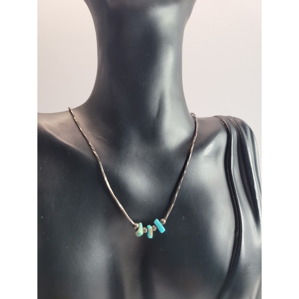 Southwestern Turquoise Bead Necklace 925 Sterling Silver Minimalist Boho Jewelry